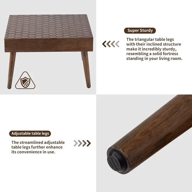 Alt view image 5 of 7 - HOMPUS Rustic Farmhouse Square Coffee Table Honeycomb Pattern MDF Board Wood Finsh Accent Furniture Brown Modern Cocktail Side Table and End Table for Living Room,Bedroom,Home
