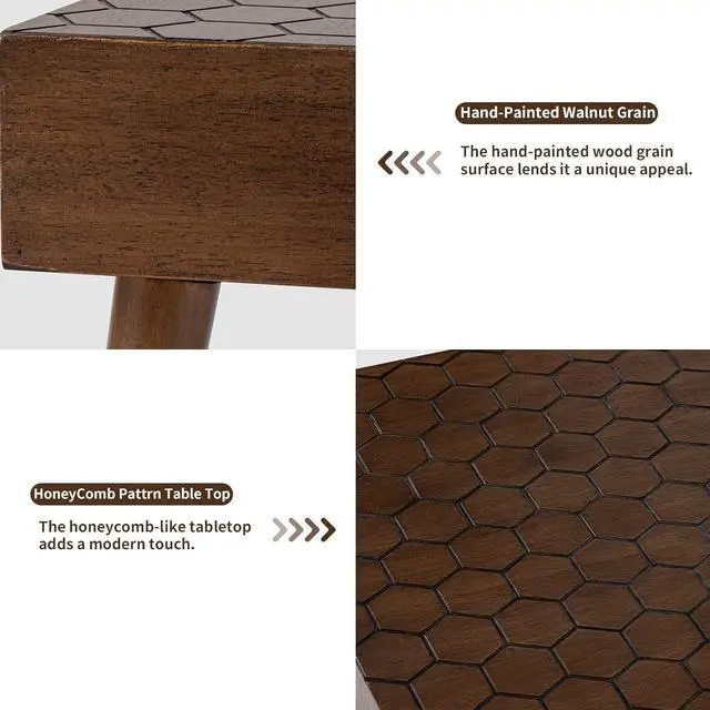 Alt view image 6 of 7 - HOMPUS Rustic Farmhouse Square Coffee Table Honeycomb Pattern MDF Board Wood Finsh Accent Furniture Brown Modern Cocktail Side Table and End Table for Living Room,Bedroom,Home