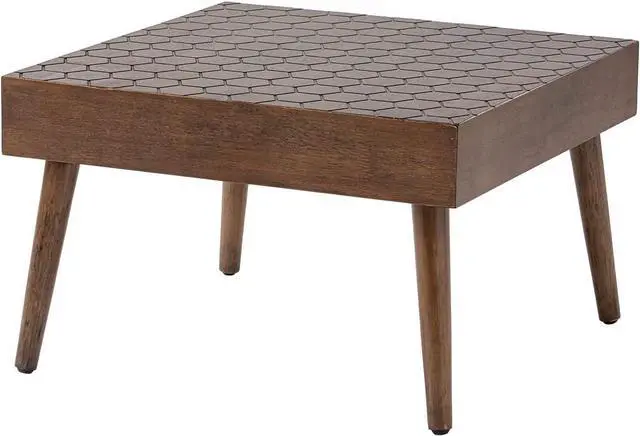 Alt view image 7 of 7 - HOMPUS Rustic Farmhouse Square Coffee Table Honeycomb Pattern MDF Board Wood Finsh Accent Furniture Brown Modern Cocktail Side Table and End Table for Living Room,Bedroom,Home