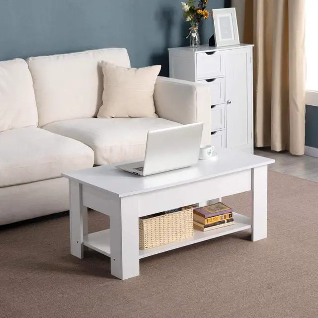 Alt view image 2 of 7 - Topeakmart Adjustable Lift Top Coffee Table w/Hidden Compartment and Shelf- Storage Dining Table for Living Room/Reception/Office, White