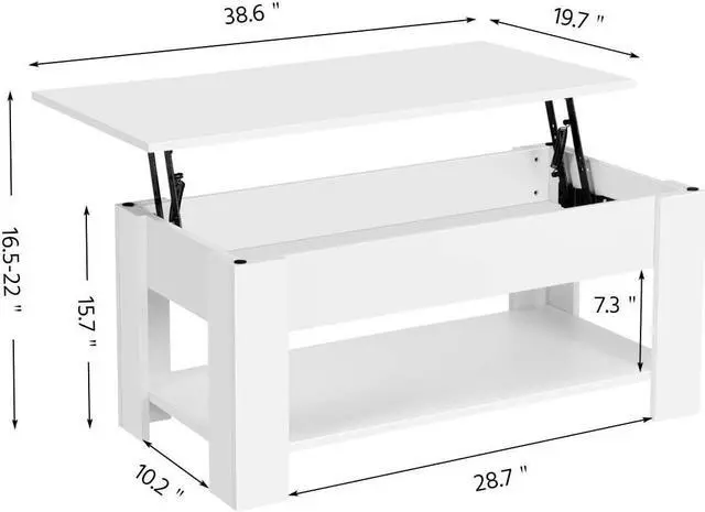 Alt view image 3 of 7 - Topeakmart Adjustable Lift Top Coffee Table w/Hidden Compartment and Shelf- Storage Dining Table for Living Room/Reception/Office, White