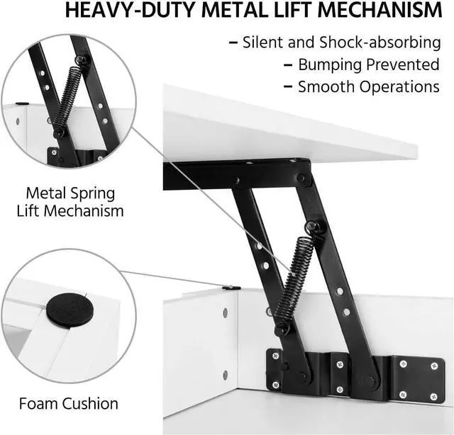 Alt view image 4 of 7 - Topeakmart Adjustable Lift Top Coffee Table w/Hidden Compartment and Shelf- Storage Dining Table for Living Room/Reception/Office, White