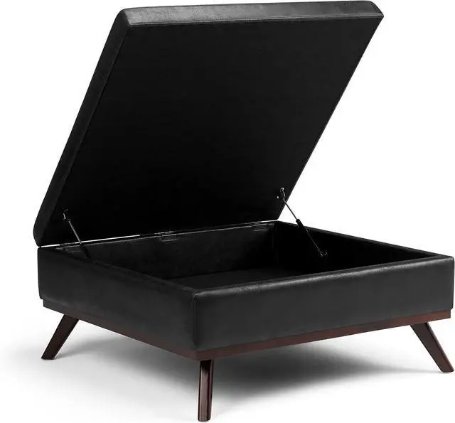 Alt view image 4 of 7 - SIMPLIHOME Owen 36" Wide Vegan Leather Square Lift Top Ottoman in Black