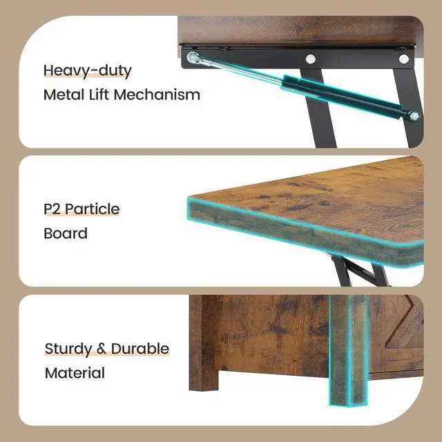 Alt view image 5 of 7 - SEDETA Lift Top Coffee Table, 4 in 1 Convertible Coffee Tables with Storage and Hidden Compartment for Living Room, Farmhouse Coffee Table Converts to Dining Table, Dining Reception Room, Rustic Brown