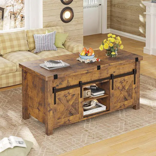 Alt view image 6 of 7 - SEDETA Lift Top Coffee Table, 4 in 1 Convertible Coffee Tables with Storage and Hidden Compartment for Living Room, Farmhouse Coffee Table Converts to Dining Table, Dining Reception Room, Rustic Brown