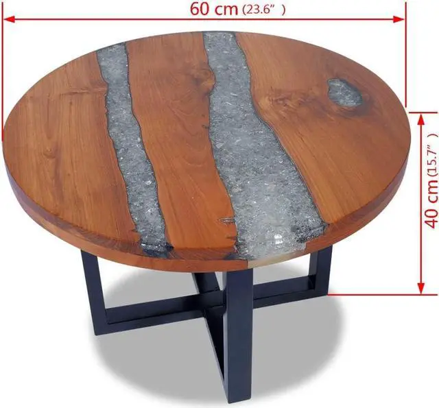 Alt view image 2 of 7 - vidaXL Teak Resin Coffee Table - Solid Round Multicolor Tabletop with Clear Lacquer Finish - Urban Industrial Coffee/Low Table - Mango Wood Base