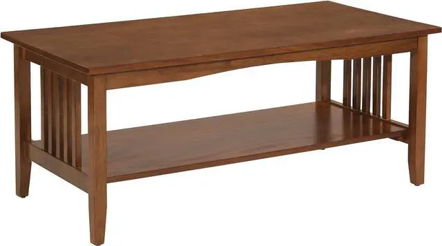 Main image of OSP Home Furnishings Sierra Coffee Table with Lower Storage Shelf and Mission Style Side Panels, Brown Ash