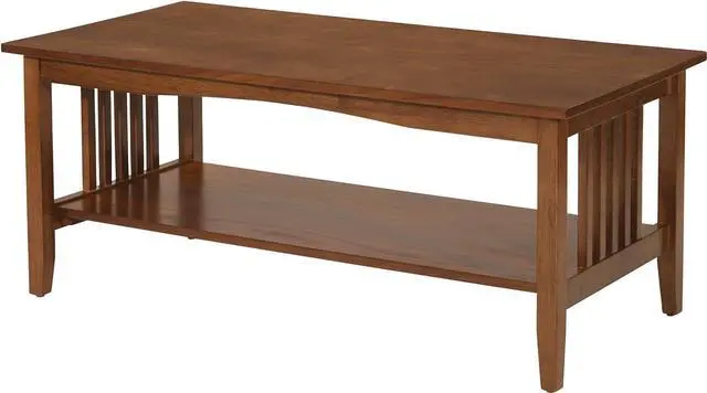 Alt view image 4 of 7 - OSP Home Furnishings Sierra Coffee Table with Lower Storage Shelf and Mission Style Side Panels, Brown Ash