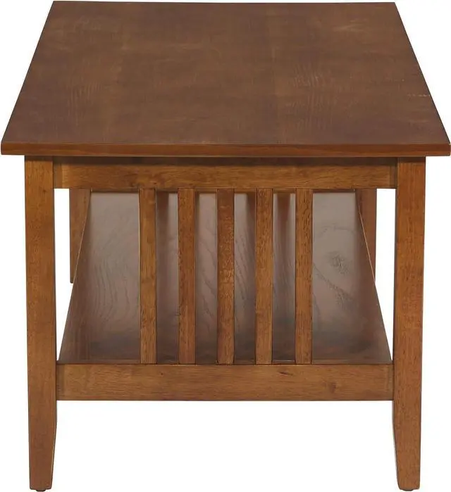 Alt view image 5 of 7 - OSP Home Furnishings Sierra Coffee Table with Lower Storage Shelf and Mission Style Side Panels, Brown Ash