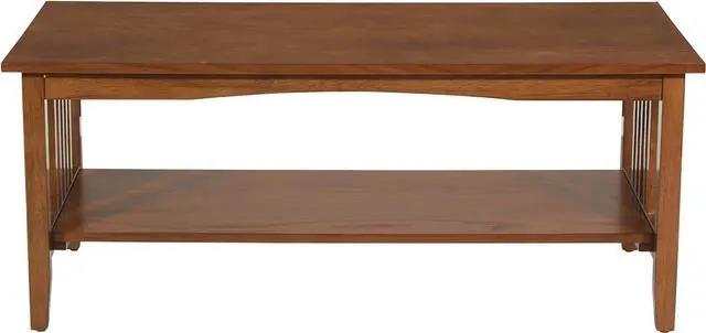 Alt view image 6 of 7 - OSP Home Furnishings Sierra Coffee Table with Lower Storage Shelf and Mission Style Side Panels, Brown Ash