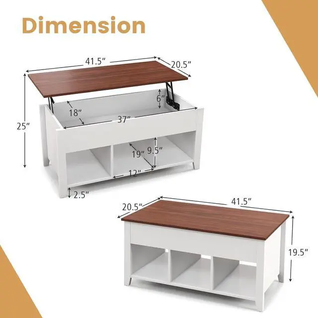 Alt view image 2 of 7 - Casart Coffee Table with Hidden Storage Compartment, Display Shelves, Lift Tabletop for Living Room, Bedroom, Home&Office Furniture Retro Central Table Lift Top Tea Dining Table (White+Brown)