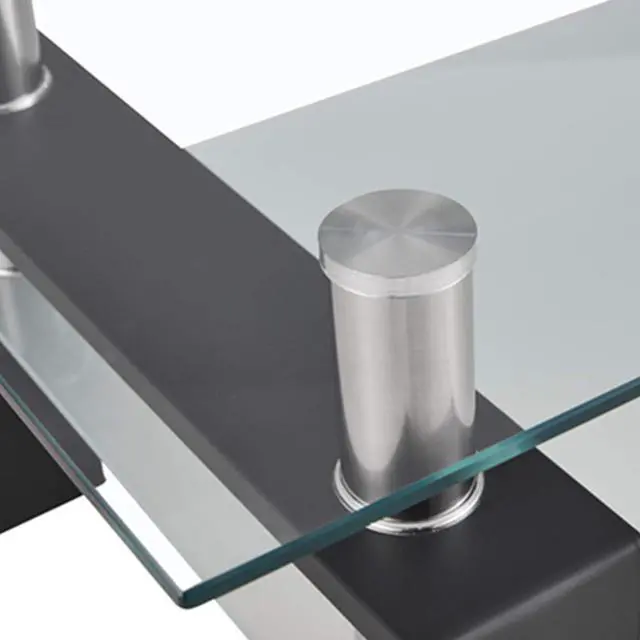 Alt view image 6 of 7 - Xmatch Tempered Glass Coffee Table for Living Room with 2 Tiers Size 39.4" x 23.7" (W x D) Black