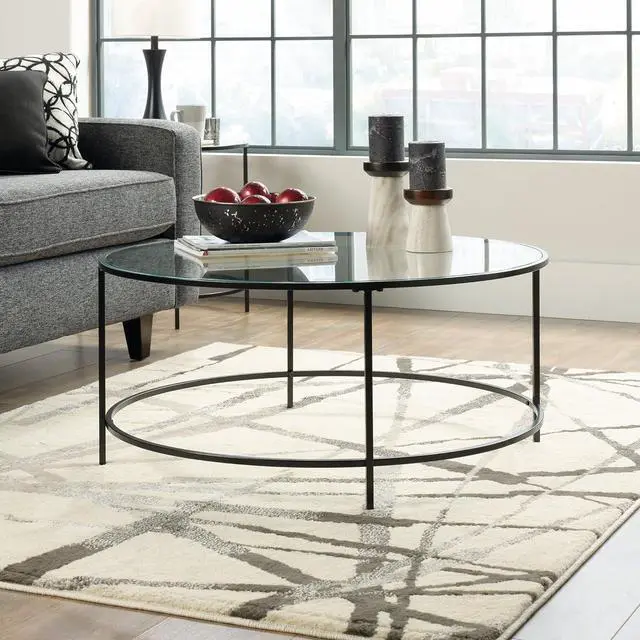 Alt view image 4 of 7 - Sauder International Lux Round Coffee Table, L: 35.98" x W: 35.98" x H: 16.50", Black/Clear Glass
