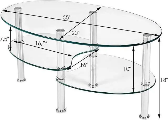 Alt view image 2 of 6 - Safstar Glass Coffee Table, Modern Style Glass Shelves with Steel Legs for Living Room, Cocktail Tea Table (Clear Glass)