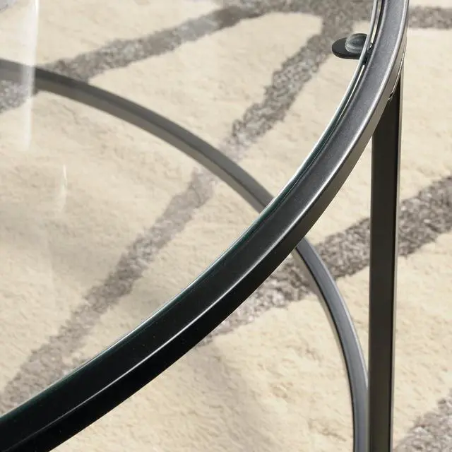 Alt view image 6 of 7 - Sauder International Lux Round Coffee Table, L: 35.98" x W: 35.98" x H: 16.50", Black/Clear Glass