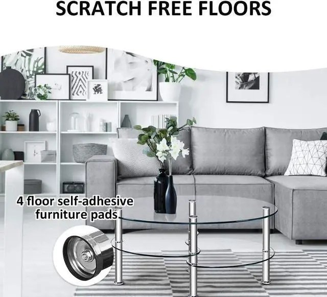 Alt view image 6 of 6 - Safstar Glass Coffee Table, Modern Style Glass Shelves with Steel Legs for Living Room, Cocktail Tea Table (Clear Glass)