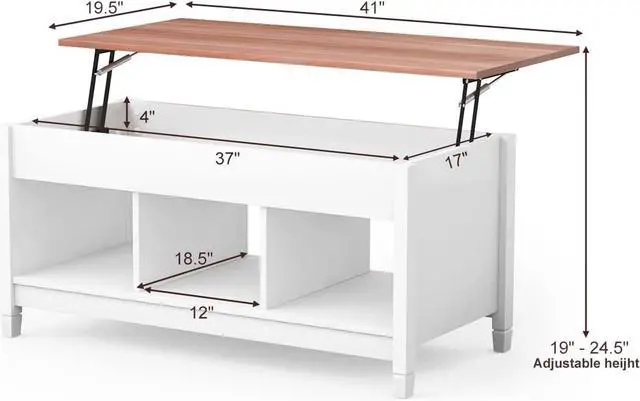 Alt view image 3 of 7 - KOTEK Lift Top Coffee Table with Hidden Compartment & Open Shelves, Modern Coffee Table with Storage, Accent Table Lift-Top Table for Living Room, Reception Room (White)