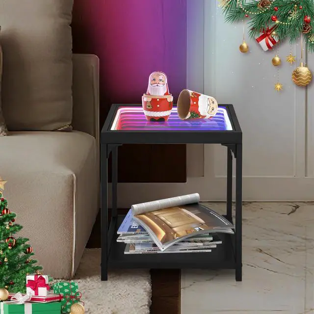 Alt view image 2 of 6 - FUSLITE Infinity Table, Coffee Tables for Living Room, with 3D Infinity Illusion Mirror, RGB Side Table, with Tunnel Light, Unique Coffee Table, with Futuristic Decor, for Bedroom, Party (One Table)