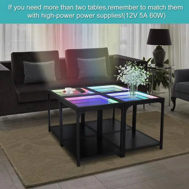Alt view image 4 of 6 - FUSLITE Infinity Table, Coffee Tables for Living Room, with 3D Infinity Illusion Mirror, RGB Side Table, with Tunnel Light, Unique Coffee Table, with Futuristic Decor, for Bedroom, Party (One Table)