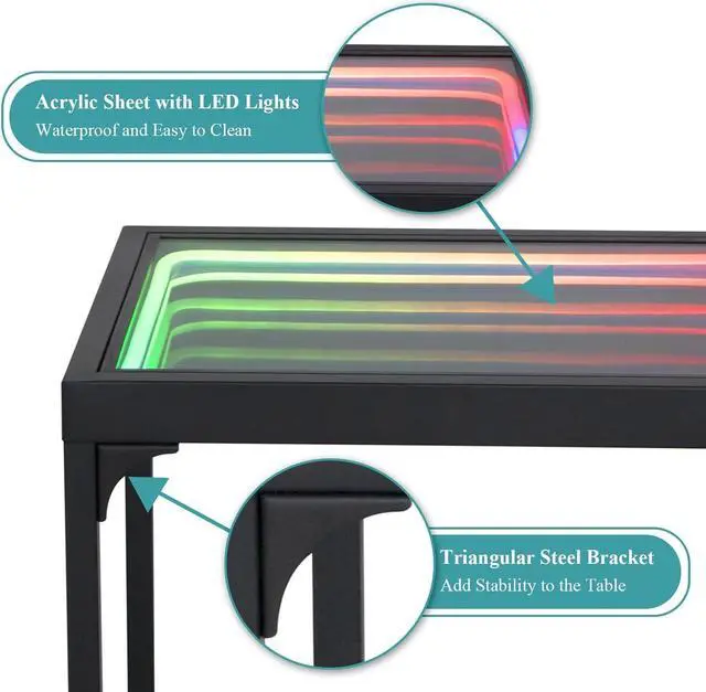 Alt view image 6 of 6 - FUSLITE Infinity Table, Coffee Tables for Living Room, with 3D Infinity Illusion Mirror, RGB Side Table, with Tunnel Light, Unique Coffee Table, with Futuristic Decor, for Bedroom, Party (One Table)
