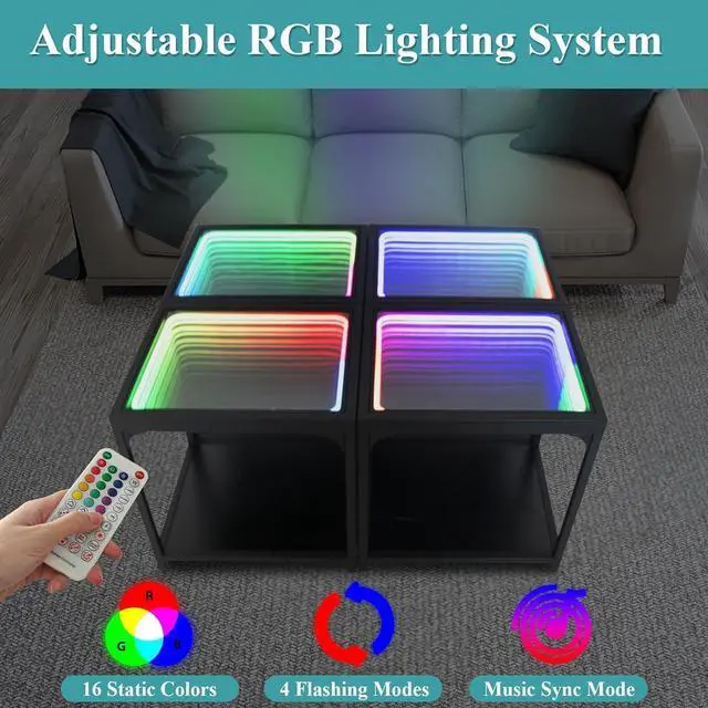 Alt view image 5 of 6 - FUSLITE Infinity Table, Coffee Tables for Living Room, with 3D Infinity Illusion Mirror, RGB Side Table, with Tunnel Light, Unique Coffee Table, with Futuristic Decor, for Bedroom, Party (One Table)