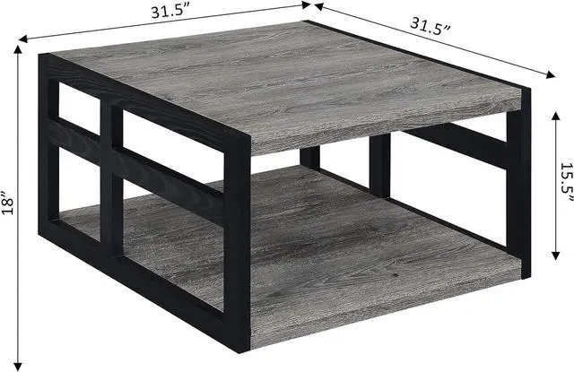 Alt view image 3 of 7 - Convenience Concepts Monterey Square Coffee Table with Shelf, Weathered Gray/Black