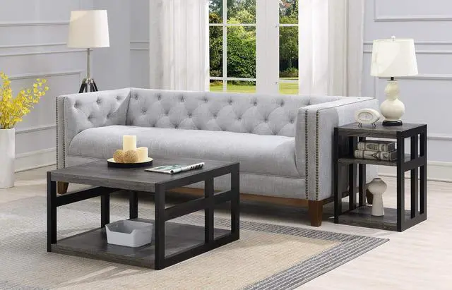 Alt view image 6 of 7 - Convenience Concepts Monterey Square Coffee Table with Shelf, Weathered Gray/Black