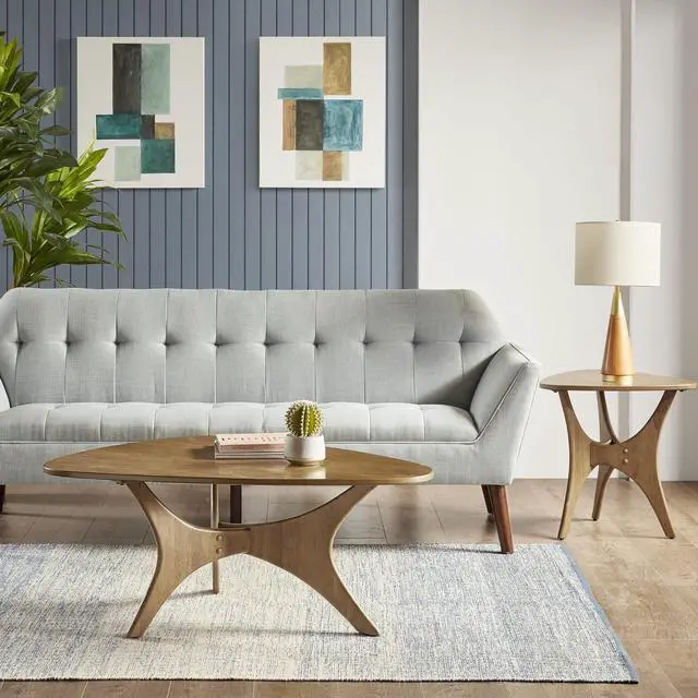 Alt view image 2 of 7 - INK+IVY Blaze Triangle Wood Coffee Table Plywood with Wood Veneer Legs, Mid-Century Modern, Easy Assembly, Accent Furniture For Living Room, Minimalist Décor, Light Brown