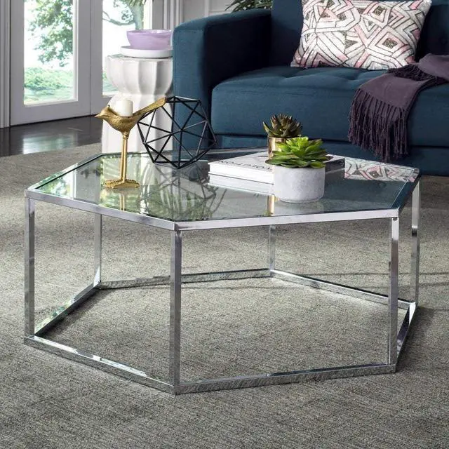 Alt view image 4 of 4 - Safavieh Home Collection Eliana Chrome and Glass Hexagon Coffee Table