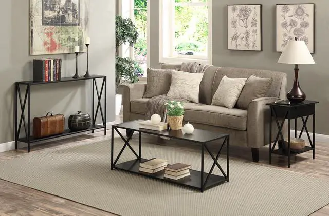 Alt view image 5 of 5 - Convenience Concepts Tucson Deluxe Console Table with Shelf, Black/Black