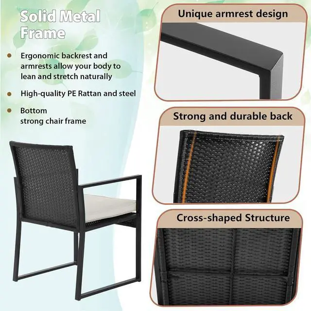 Alt view image 4 of 7 - FDW | 3-Piece Patio Furniture Set | Khaki |Outdoor Wicker Furniture with Coffee Table | Modern Rattan Chairs Conversation Set | Outdoor Seating | Weather-Resistant | for Porch, Garden, Lawn