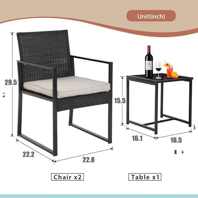 Alt view image 7 of 7 - FDW | 3-Piece Patio Furniture Set | Khaki |Outdoor Wicker Furniture with Coffee Table | Modern Rattan Chairs Conversation Set | Outdoor Seating | Weather-Resistant | for Porch, Garden, Lawn