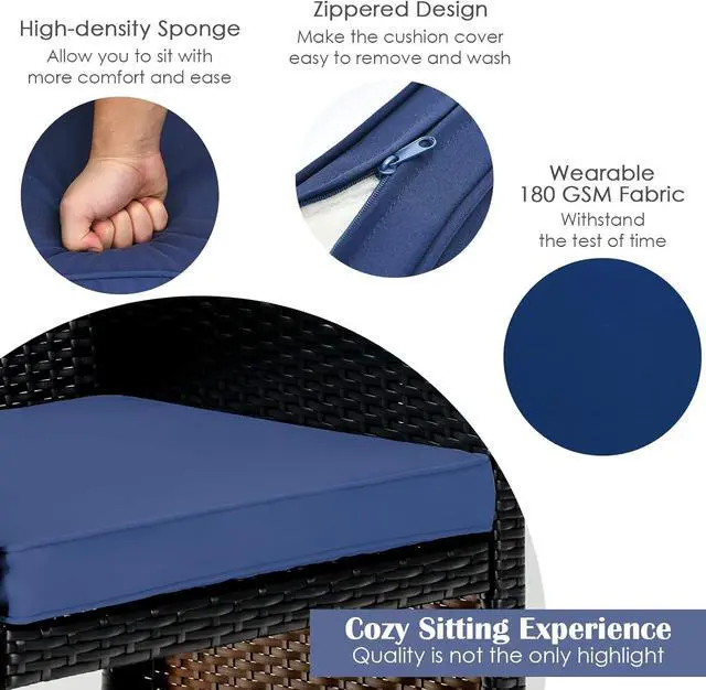 Alt view image 6 of 7 - Tangkula 4 Pieces Rattan Furniture Set, Outdoor Conversation Set w/Chair & Loveseat & Tempered Glass Coffee Table, Suitable for Garden, Backyard, Poolside, Patio Furniture Set for 4 (1, Blue)
