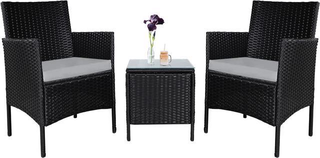 Incbruce 3 Piece Patio Chairs Outdoor Black Wicker Chair Small