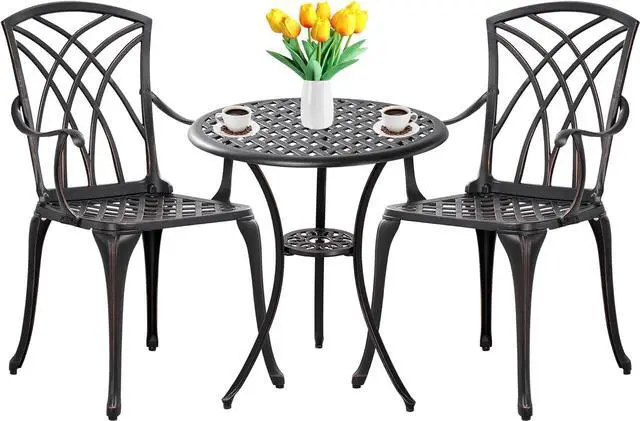 Main image of 3 Piece Patio Bistro Set Outdoor Bistro Table Set Anti Rust Bistro Table and Chairs w/Umbrella Hole, Durable Patio Set for Porch, Balcony