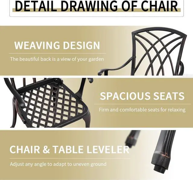 Alt view image 3 of 7 - 3 Piece Patio Bistro Set Outdoor Bistro Table Set Anti Rust Bistro Table and Chairs w/Umbrella Hole, Durable Patio Set for Porch, Balcony