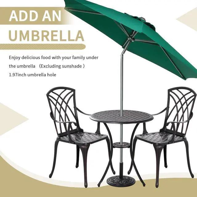 Alt view image 5 of 7 - 3 Piece Patio Bistro Set Outdoor Bistro Table Set Anti Rust Bistro Table and Chairs w/Umbrella Hole, Durable Patio Set for Porch, Balcony