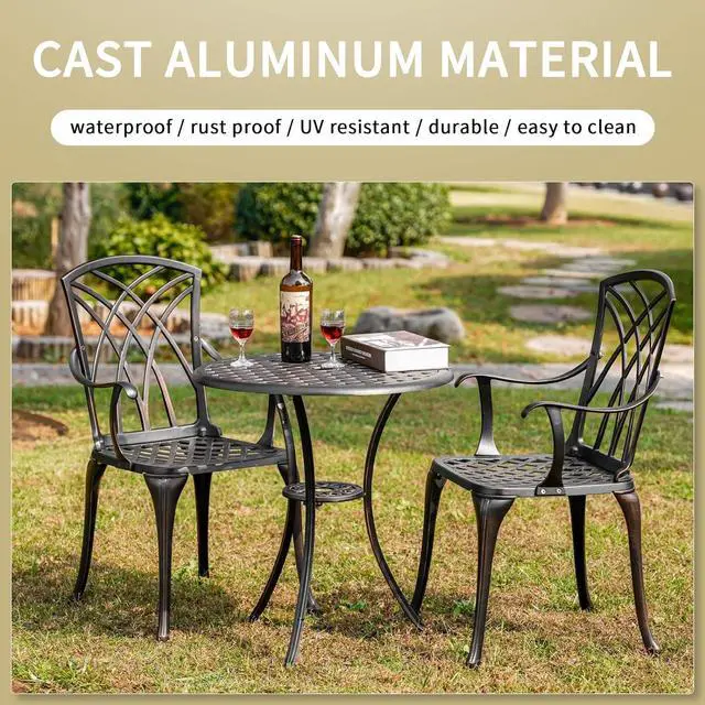 Alt view image 7 of 7 - 3 Piece Patio Bistro Set Outdoor Bistro Table Set Anti Rust Bistro Table and Chairs w/Umbrella Hole, Durable Patio Set for Porch, Balcony