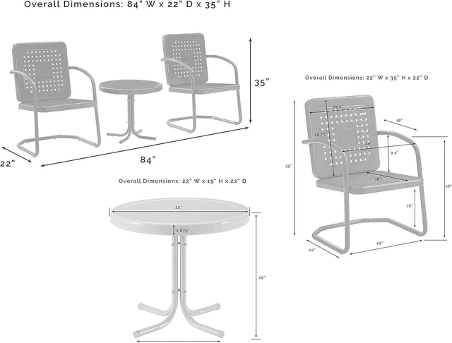 Alt view image 4 of 7 - Crosley Furniture Bates 3-Piece Retro Metal Outdoor Patio Chair Set