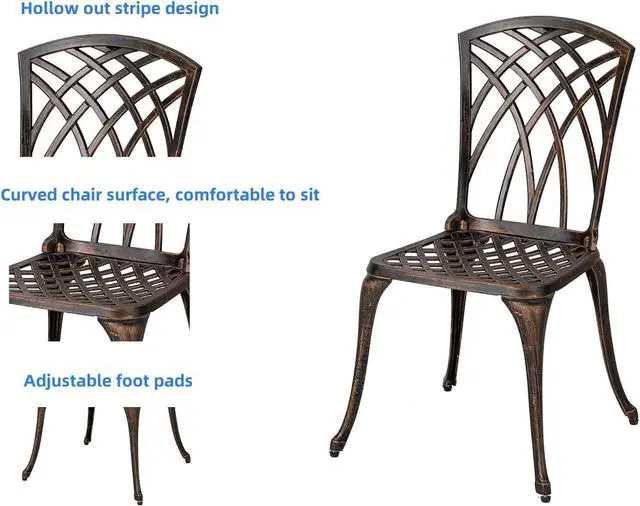Alt view image 3 of 5 - Bistro Set 3 Piece Cast Aluminum Patio Furniture Sets 2 Chairs and 1 Round Table with Umbrella Hole for Outdoor, Patio Balcony, Bronze