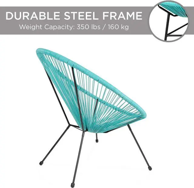 Alt view image 6 of 7 - Best Choice Products 3-Piece Outdoor Acapulco All-Weather Patio Conversation Bistro Set w/Plastic Rope, Glass Top Table and 2 Chairs - Light Blue
