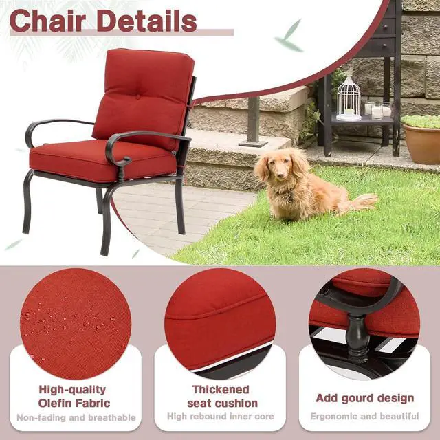 Alt view image 5 of 6 - Oakcloud 4Pcs Metal Outdoor Furniture Patio Conversation Set (Loveseat and Coffee Table, 2 Dining Chair) -Wrought Iron Patio Chair Set with Cushions (Red)