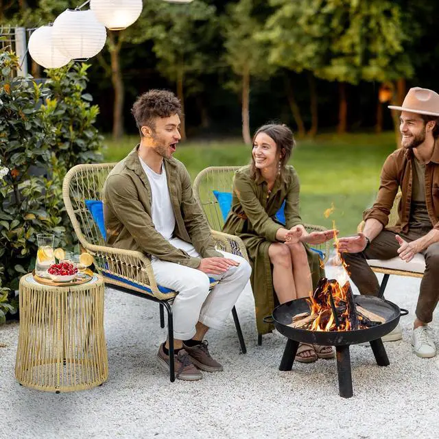 Alt view image 2 of 7 - YITAHOME 3-Piece Wicker Bistro Set Outdoor Patio Furniture, All-Weather Rattan Conversation Chairs for Backyard, Balcony and Deck with Soft Cushions, Glass Side Table (Light Brown+Navy Blue)