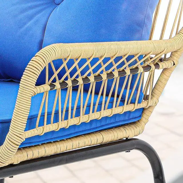 Alt view image 5 of 7 - YITAHOME 3-Piece Wicker Bistro Set Outdoor Patio Furniture, All-Weather Rattan Conversation Chairs for Backyard, Balcony and Deck with Soft Cushions, Glass Side Table (Light Brown+Navy Blue)