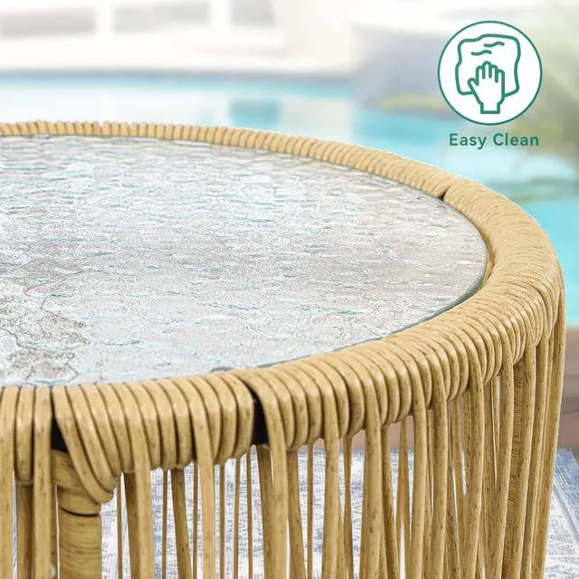 Alt view image 3 of 7 - YITAHOME 3-Piece Wicker Bistro Set Outdoor Patio Furniture, All-Weather Rattan Conversation Chairs for Backyard, Balcony and Deck with Soft Cushions, Glass Side Table (Light Brown+Navy Blue)