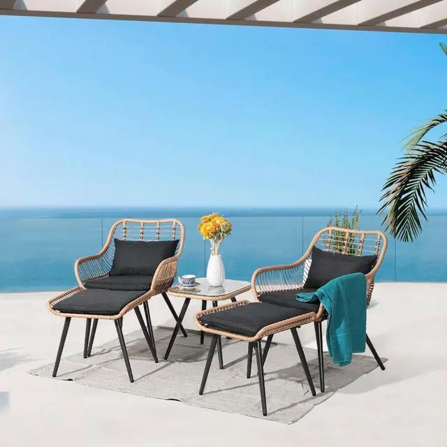 Alt view image 6 of 7 - Verano Garden 5 Pieces Patio Furniture Chair Sets, Patio Conversation Set W/Coffee Table Ottomans Bistro Sets,Outdoor Furniture Chair Seating Set for Porch,Backyard, Balcony,Deck,Poolside
