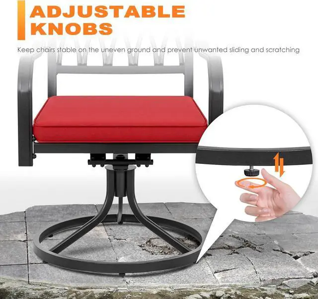 Alt view image 5 of 7 - NUU GARDEN 3 Piece Outdoor Bistro Set, Iron Swivel Chairs with Red Cushions and 20" Round Bistro Table, Powder-Coated Iron Frame for Patio, Deck, Garden, Backyard, Black