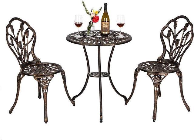 Bonnlo Patio Bistro Sets 3 Piece Cast Aluminum Bistro Table and Chairs,  Rust Resistant Outdoor Bistro Set Patio Table and Chairs Tulip Design 