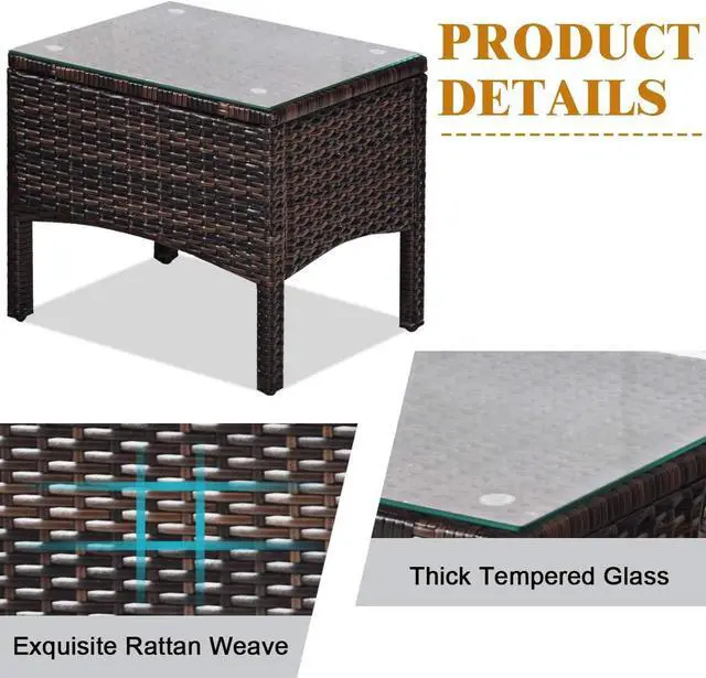Alt view image 5 of 7 - RELAX4LIFE 3-Piece Patio Furniture Set, PE Rattan Wicker Outdoor Conversation Set w/Glass Top Coffee Table & Thick Cushions for Deck Porch Balcony Garden, Bistro Table and Chairs Set of 2 (Beige)