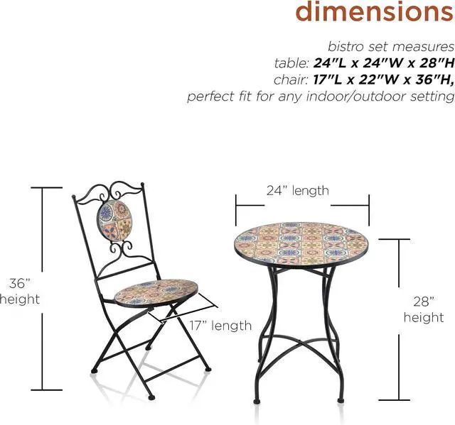 Alt view image 3 of 7 - Alpine Corporation Indoor/Outdoor Mediterranean Tile Design Set Table and Chairs Patio Seating